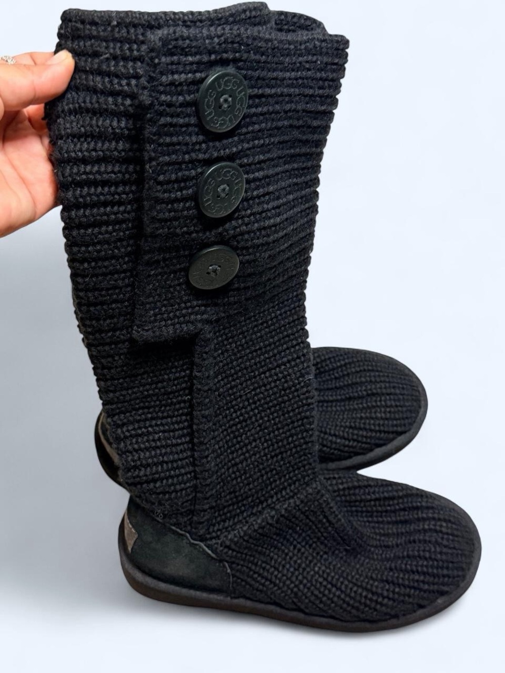 UGG Black Knit Button Mid-Calf Boot